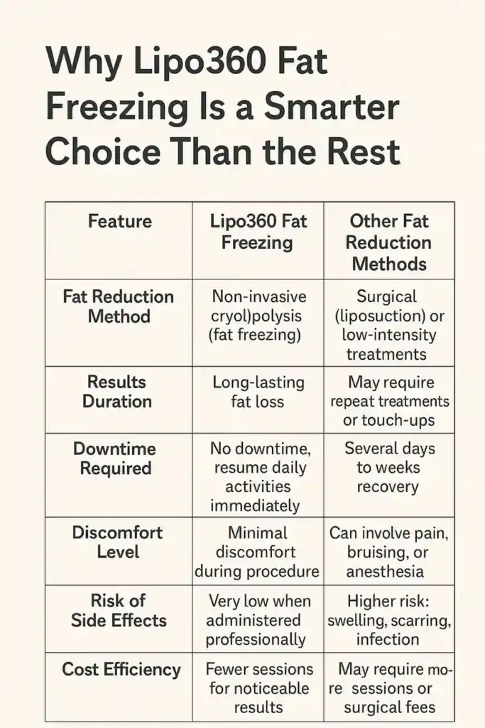 Is it possible to permanently freeze fat cells? 2 Table showing benefits of fat freezing to remove fat cells Stowmarket from Lipo 360