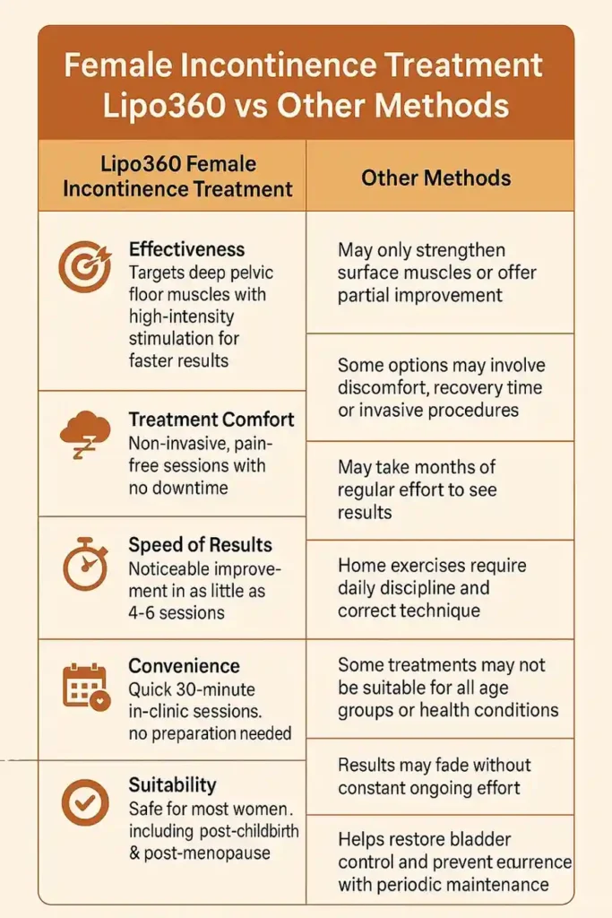 Comprehensive Guide To Female Incontinence Treatment Options 1 Table showing benefits of incontinence treatment Stowmarket
